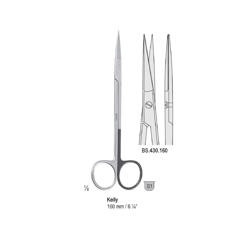 Scissors Kelly str. 160mm one blade serrated