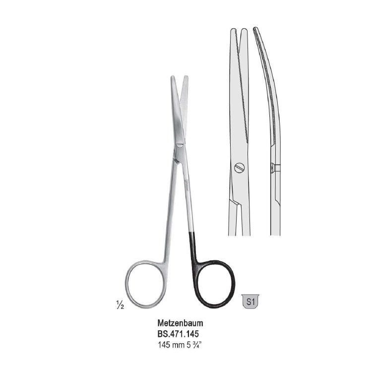 Scissors Metzenbaum curved 180mm one blade serrated