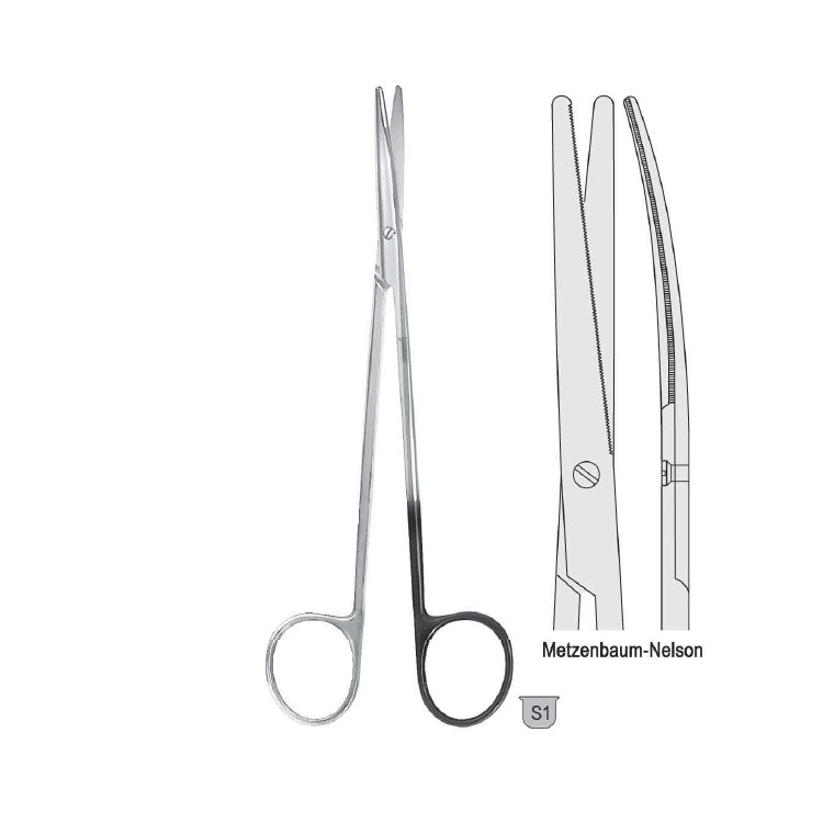 Scissors Metzenbaum-Nelson curved 260mm one blade serrated