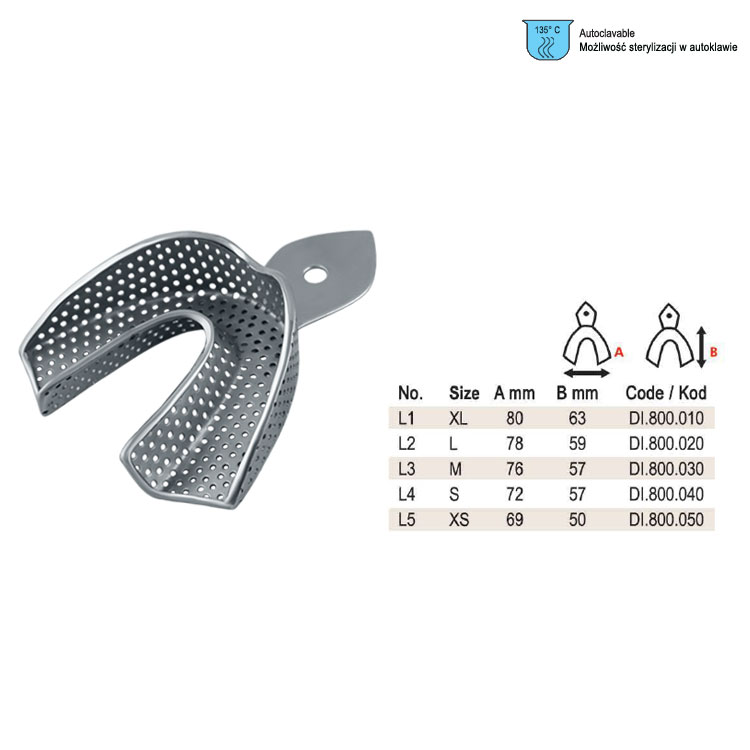 Impression tray regular USA model perforated lower fig. 1, size XL