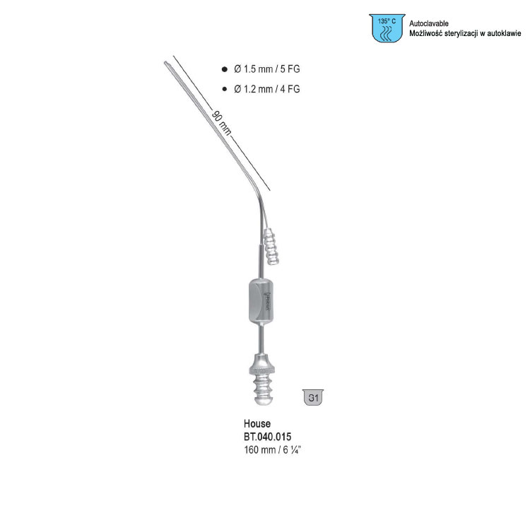 Tube suction and irrigating House ø1.5/1.2mm, 160mm 