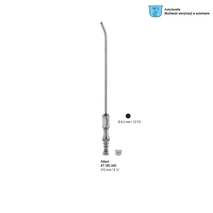 Tube suction Adson ø 4.0mm (12 FG), 210mm