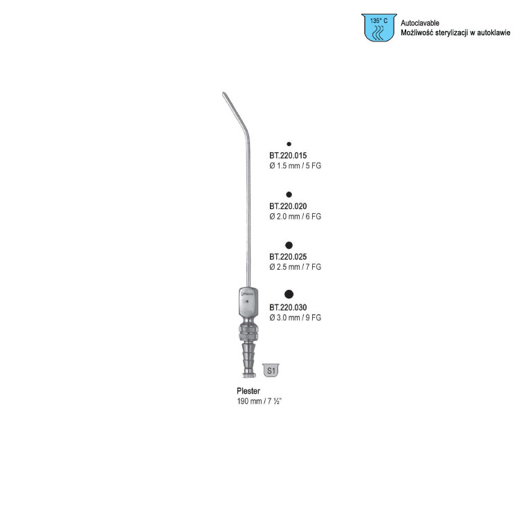 Tube suction Plester ø 2.5mm (7 FG), 190mm