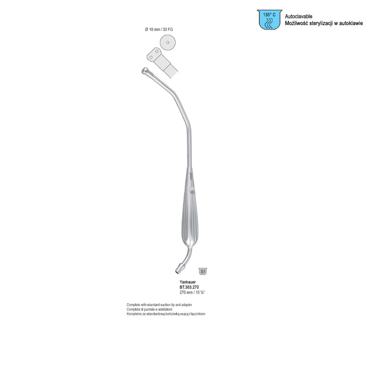 Tube suction Yankauer curved 10 x 270mm 