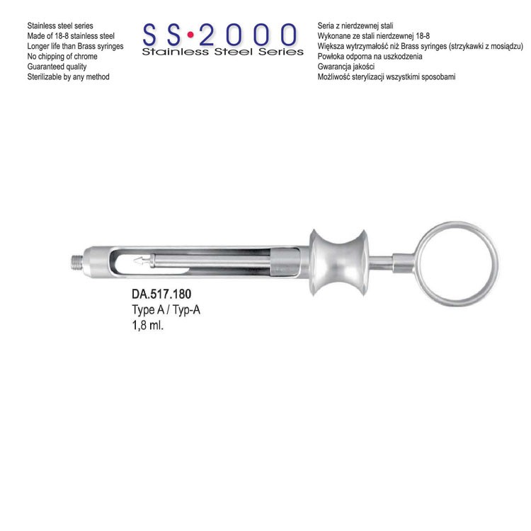 SS-2000 Syringe self and manual aspirating type A 1.8ml. Metric 