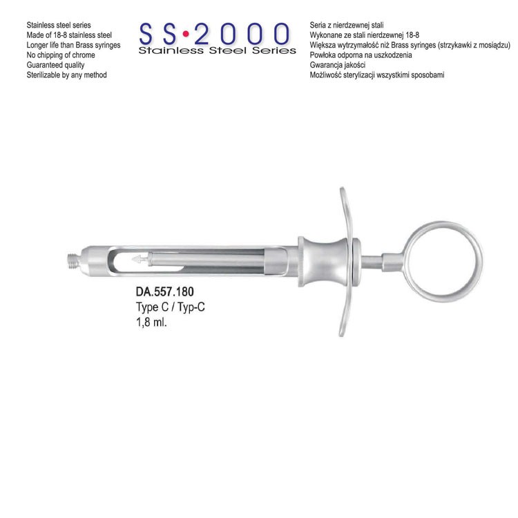 SS-2000 Syringe self and manual aspirating type C 1.8ml. Metric 