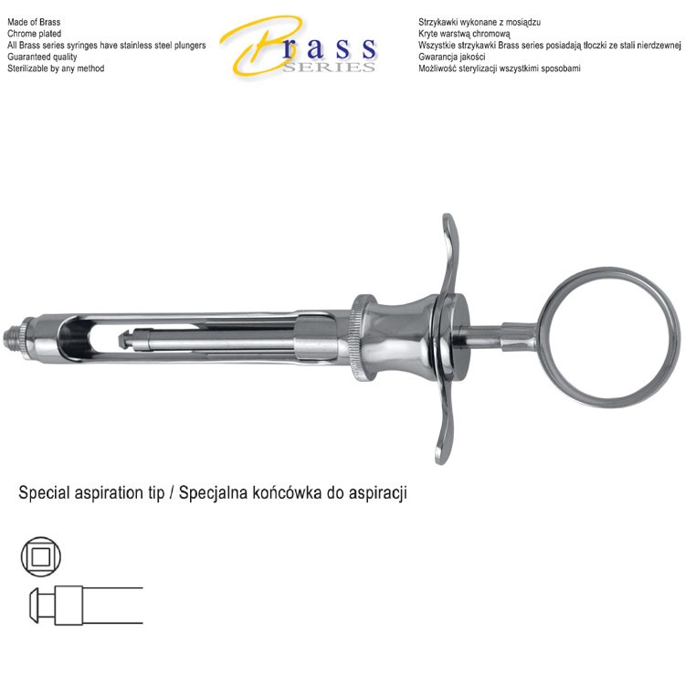 Brass Series Syringe manual aspirating P-Ject 1.8ml. Metric 