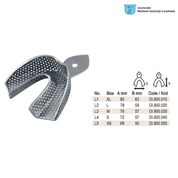 Impression tray regular USA model perforated lower fig. 5, size XS