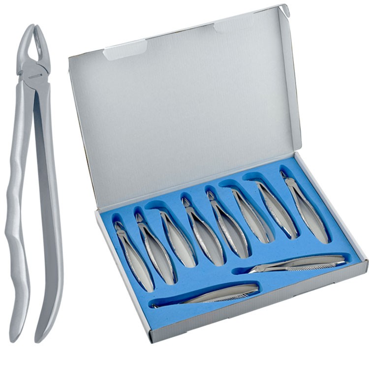 Extraction forceps with anatomical handle set of 10