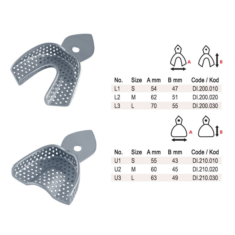 Impression trays children pattern perforated set of 6