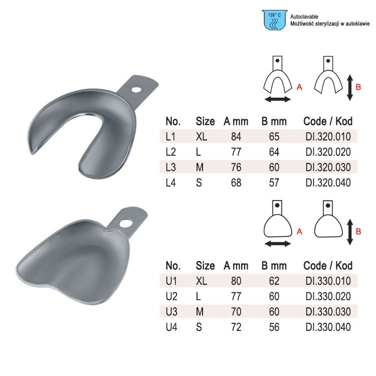 Impression trays edentulous solid set of 8