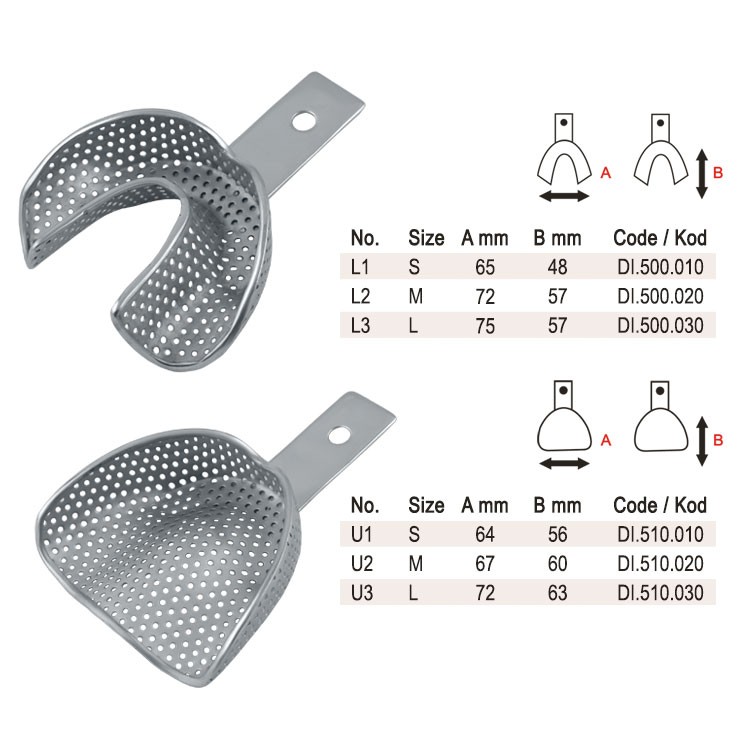 Impression trays anterior depressed set of 6