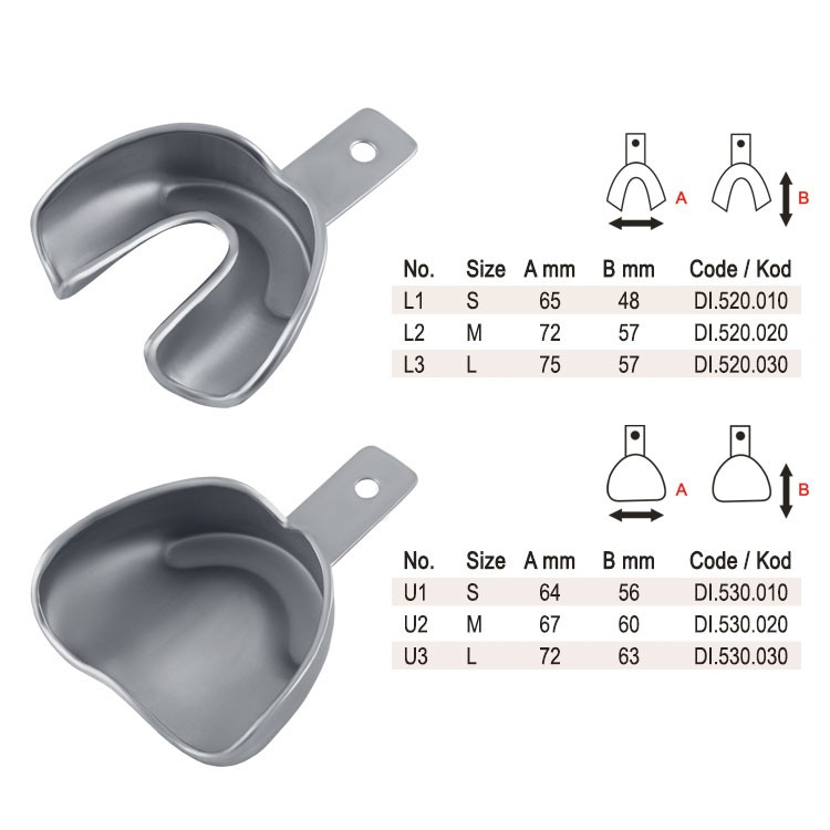 Impression trays anterior depressed set of 6