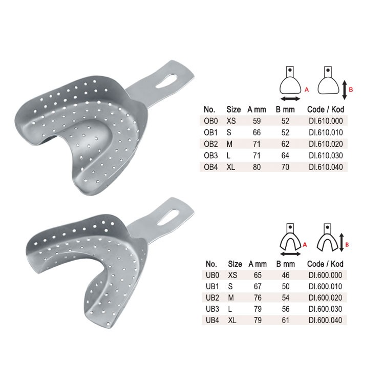 Impression trays regular Ehricke pattern perforated set of 10