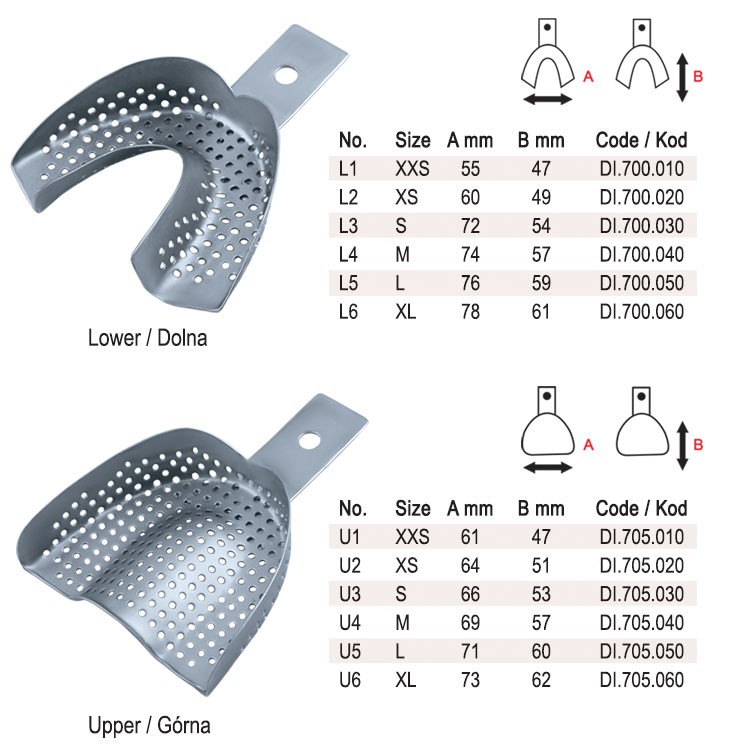Impression trays regular perforated without rim set of 12