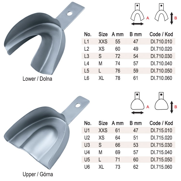 Impression trays regular solid without rim set of 12