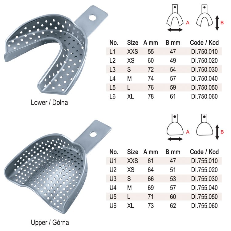 Impression trays regular perforated set of 12