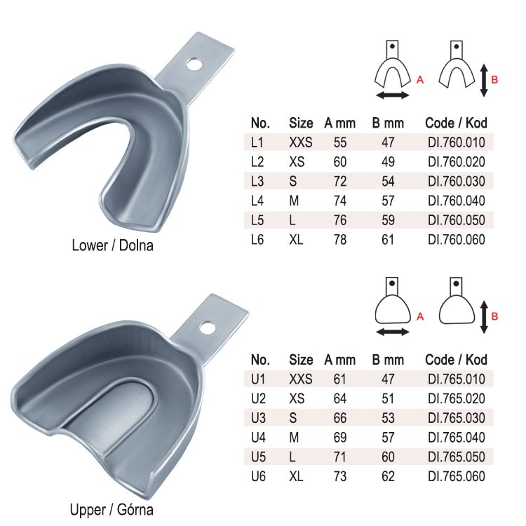 Impression trays regular solid set of 6