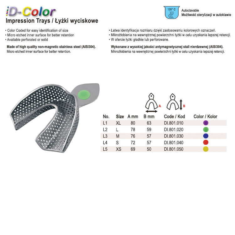 ID-Color Impression tray regular USA model perforated lower fig. 1, size XL