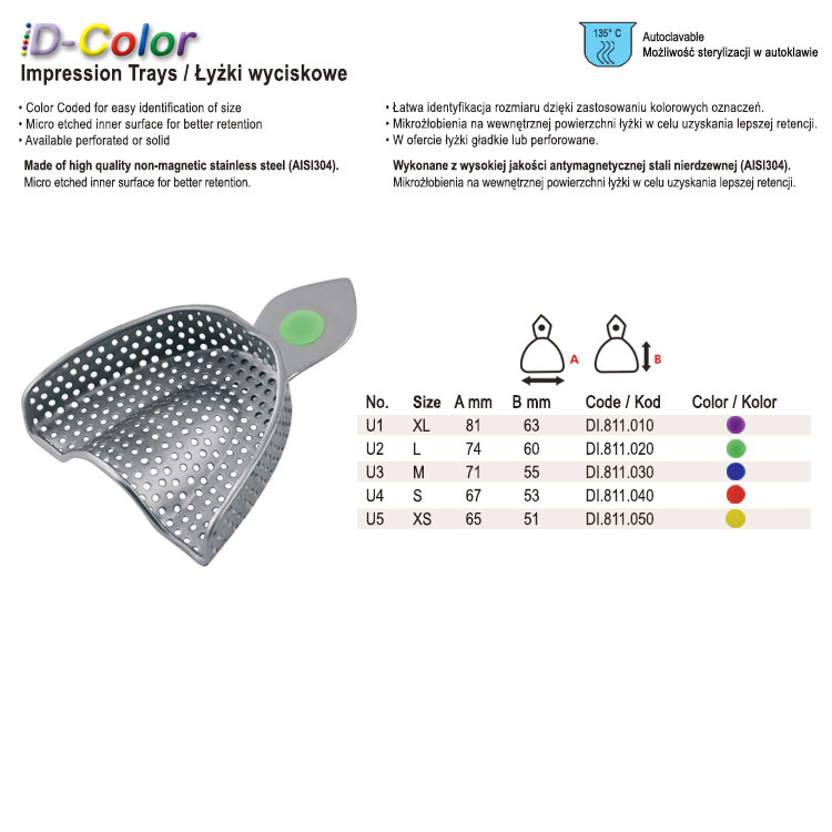ID-Color Impression tray regular USA model perforated upper fig. 1, size XL
