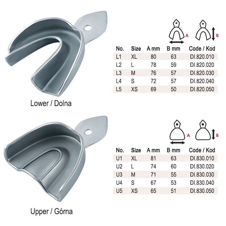 Impression trays regular USA model solid set of 6