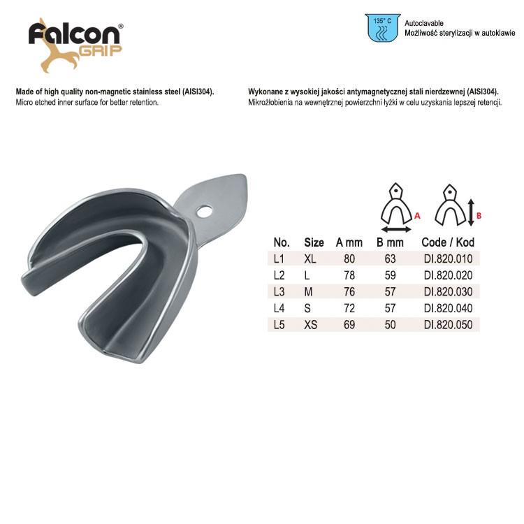 Impression tray regular USA model solid lower fig. 5, size XS