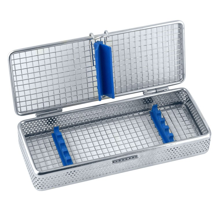 Mesh Cassette Tray with cover for 5 instruments, blue