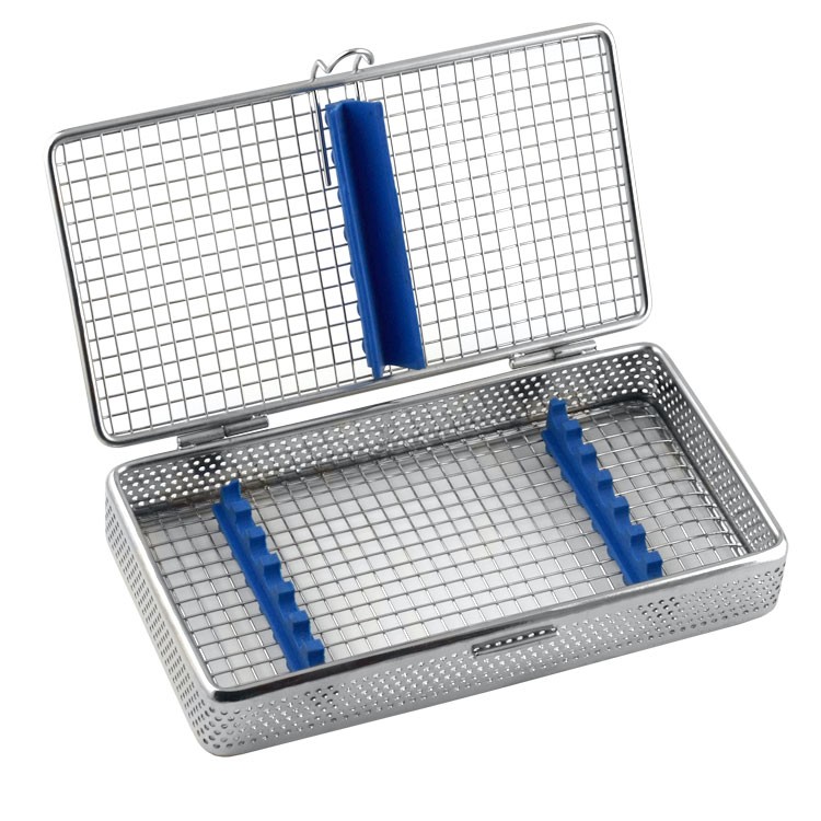 Mesh Cassette Tray with cover for 7 instruments, blue