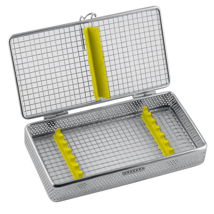 Mesh Cassette Tray with cover for 7 instruments, yellow
