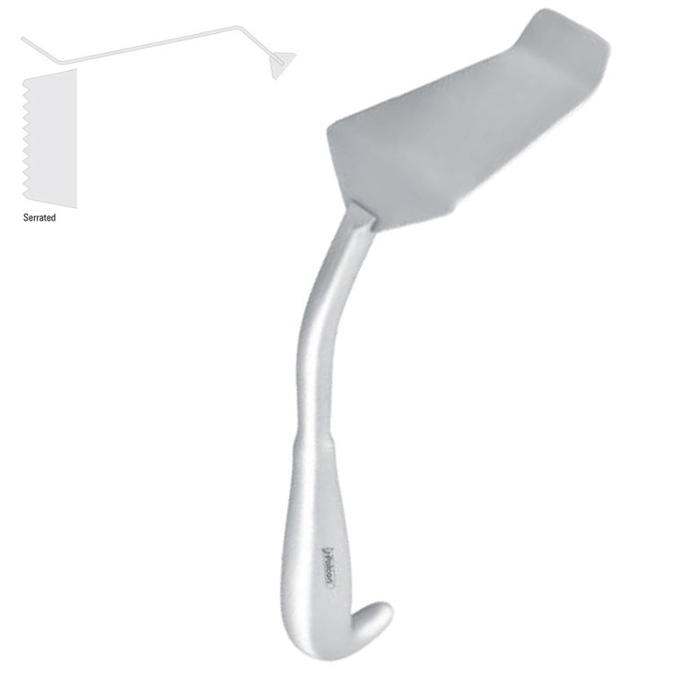 Retractor iliac crest Obwegeser serrated 60x30mm, 220mm