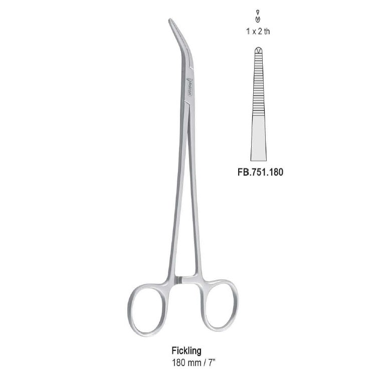 Forceps artery Fickling 1x2th angled 180mm