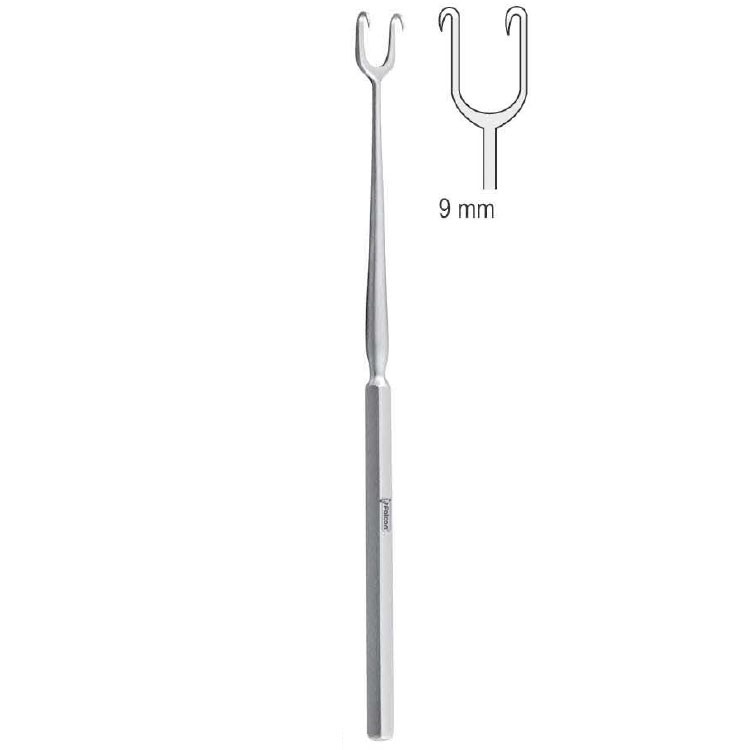 Hook McIndoe 2-prongs sharp 9mm, 150mm 