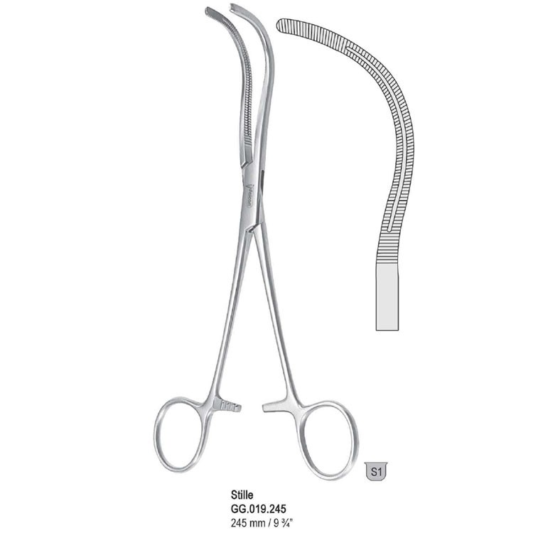 Clamp kidney pedicle Stille grooved curved 245mm