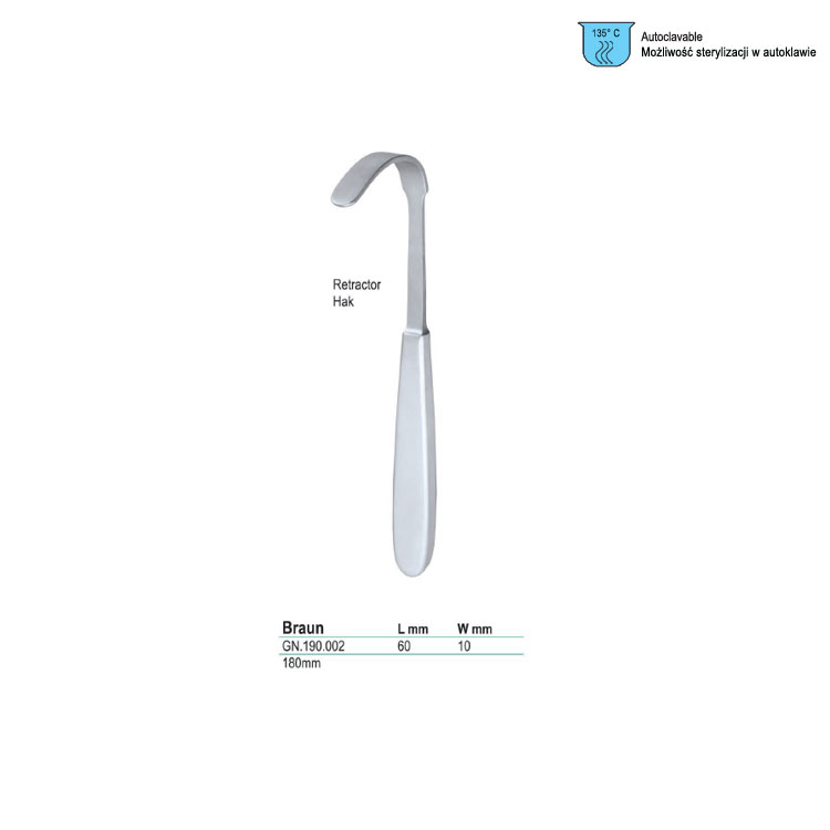 Retractor vaginal Braun 60x10mm, 180mm