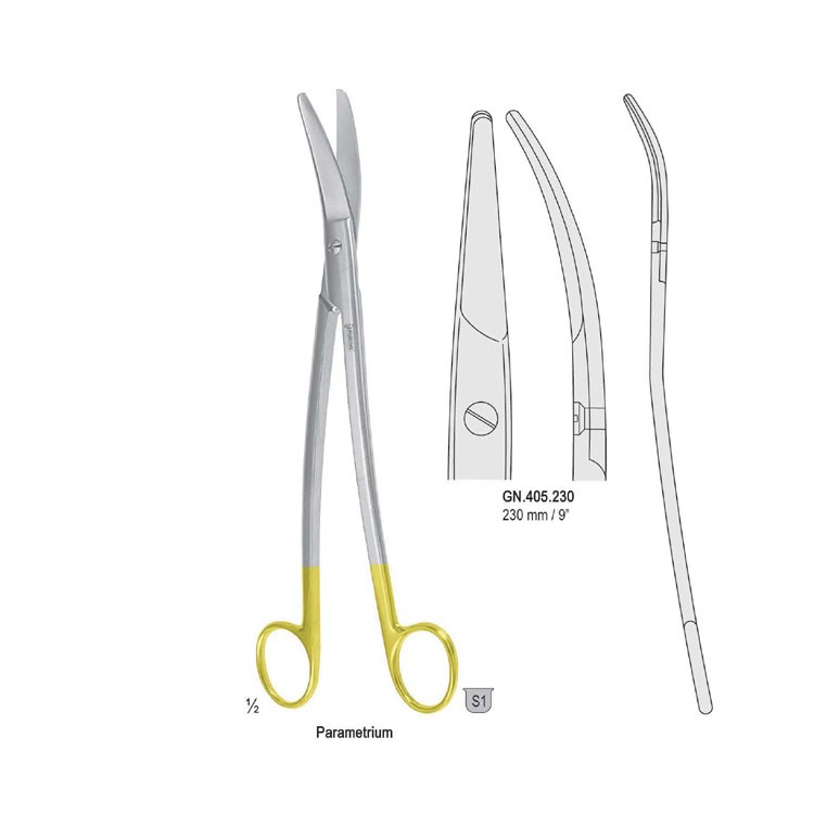 Falcon-Cut Scissors hysterectomy Parametrium less curved 230mm 