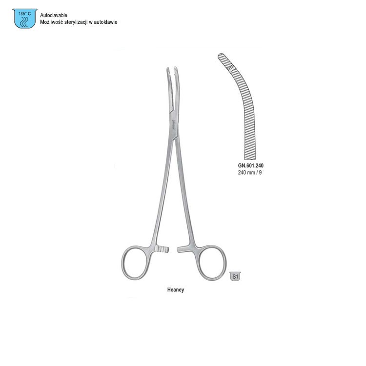 Forceps hysterectomy Heaney 1th curved 240mm