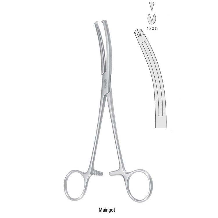 Forceps hysterectomy Maingot keyed-jaws 1x2th curved 200mm