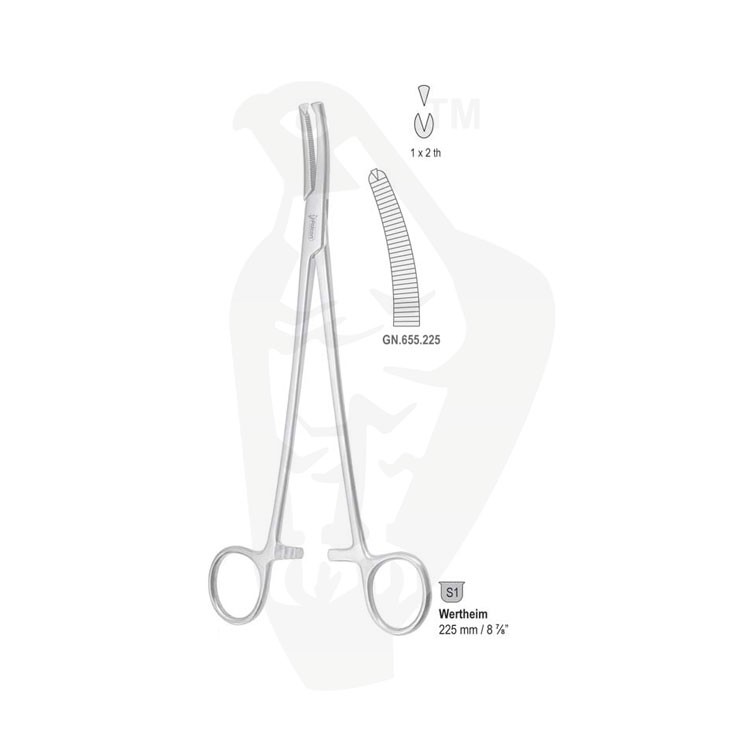 Forceps hysterectomy Wertheim 1x2th less-curved 225mm