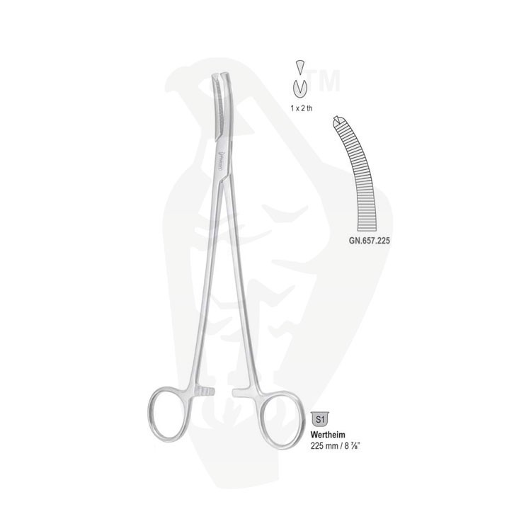 Forceps hysterectomy Wertheim 1x2th more-curved 225mm