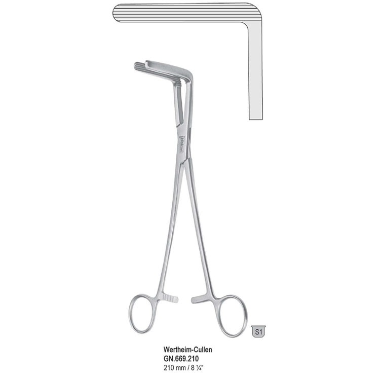 Forceps hysterectomy Wertheim-Cullen angled 210mm