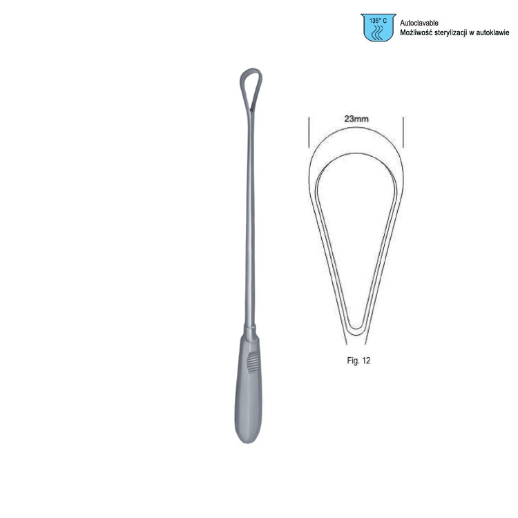 Curette uterine Recamier rigid sharp fig.12/23x310mm