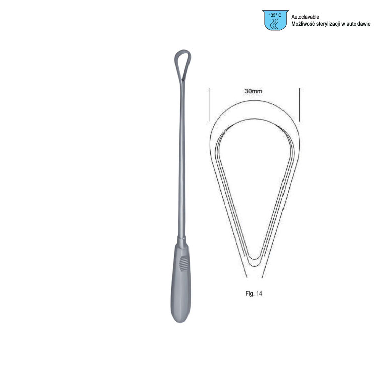 Curette uterine Recamier-Bumm rigid sharp fig.14/30x340mm
