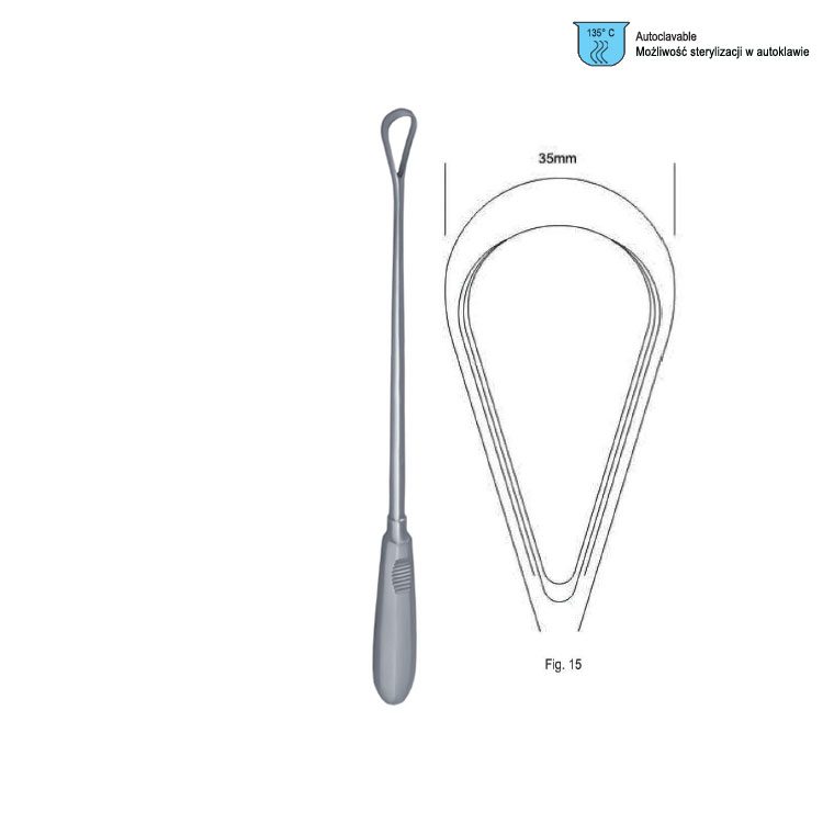 Curette uterine Recamier-Bumm rigid sharp fig.15/35x340mm