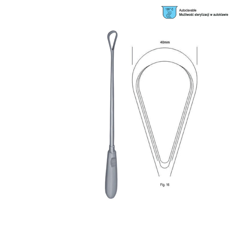 Curette uterine Recamier-Bumm rigid sharp fig.16/40x340mm