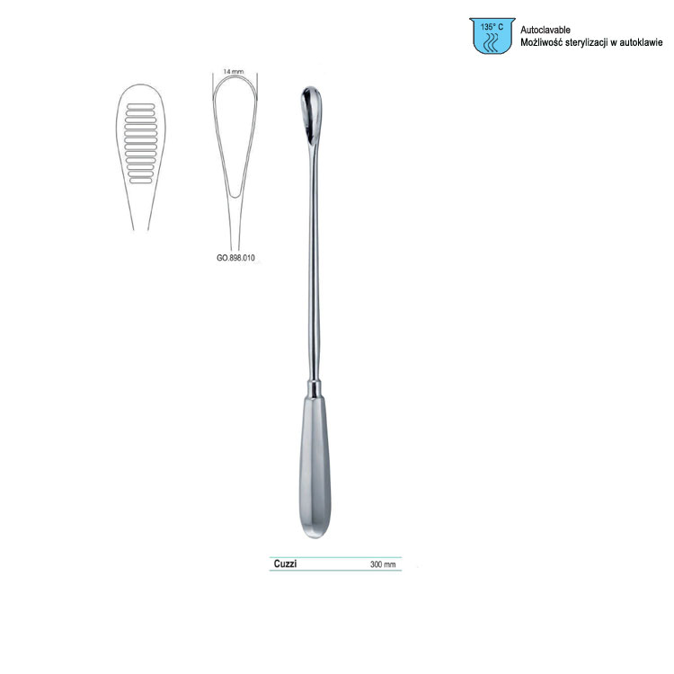Curette abortion Cuzzi serrated 14x300mm