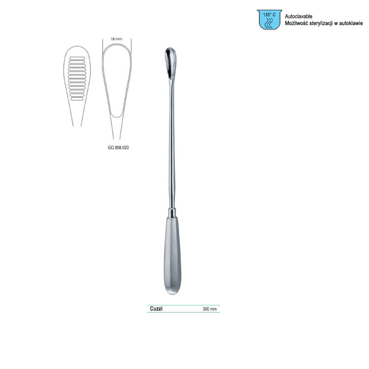 Curette abortion Cuzzi serrated 18x300mm