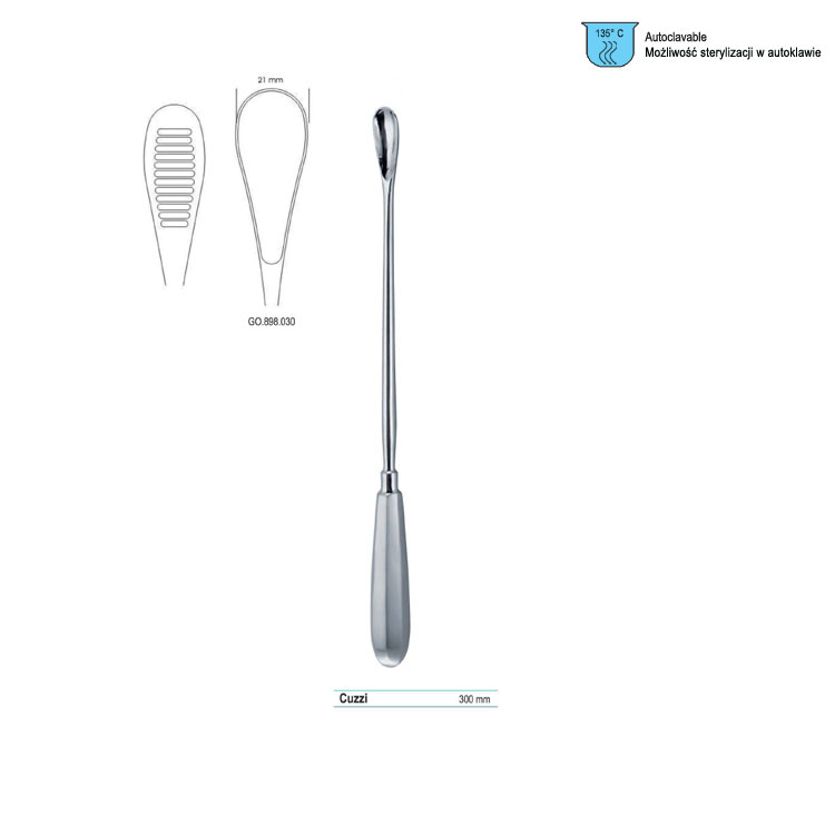 Curette abortion Cuzzi serrated 21x300mm