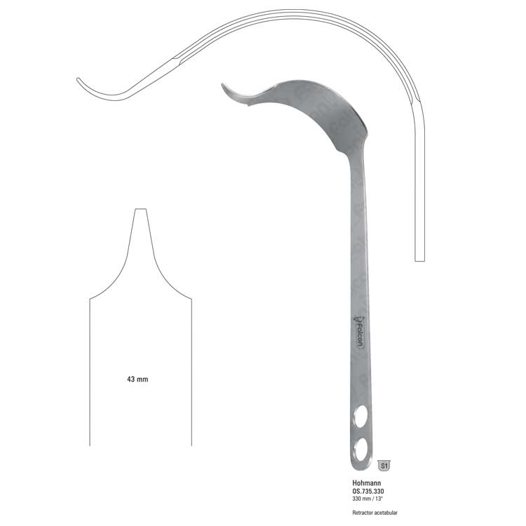 Retractor hip acetabular 43x330mm