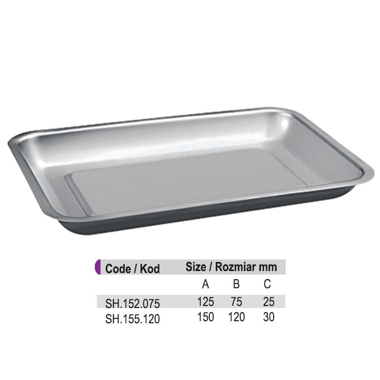 Tray stainless steel 150 x 120 x 30mm