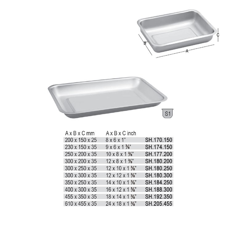 Instruments tray shallow model 610 x 455 x 35mm